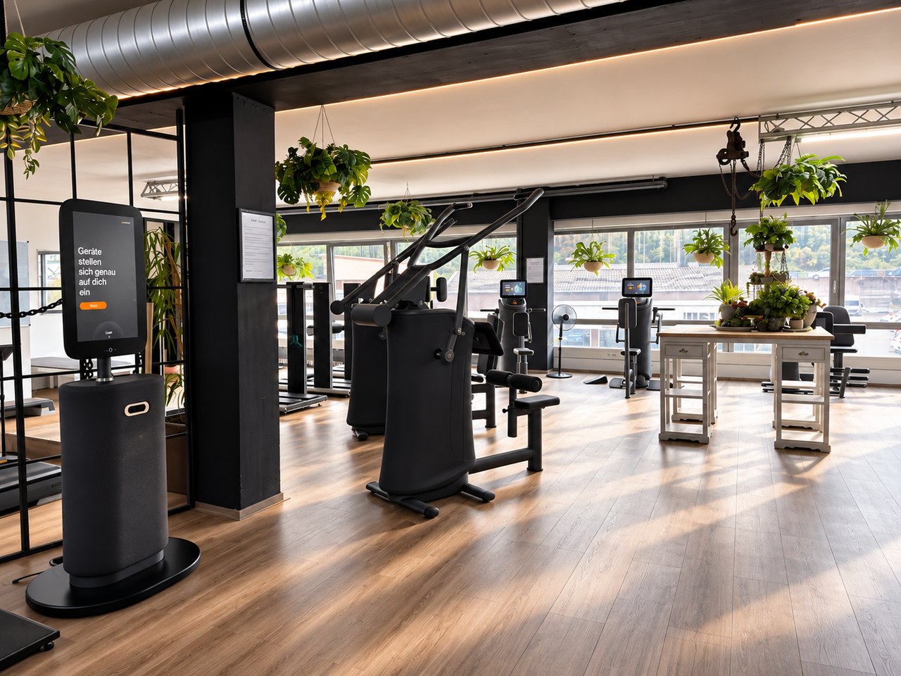 Helle Trainingsfläche mit Kraftgeräten im Gesundheitsstudio Wolff in Dillenburg